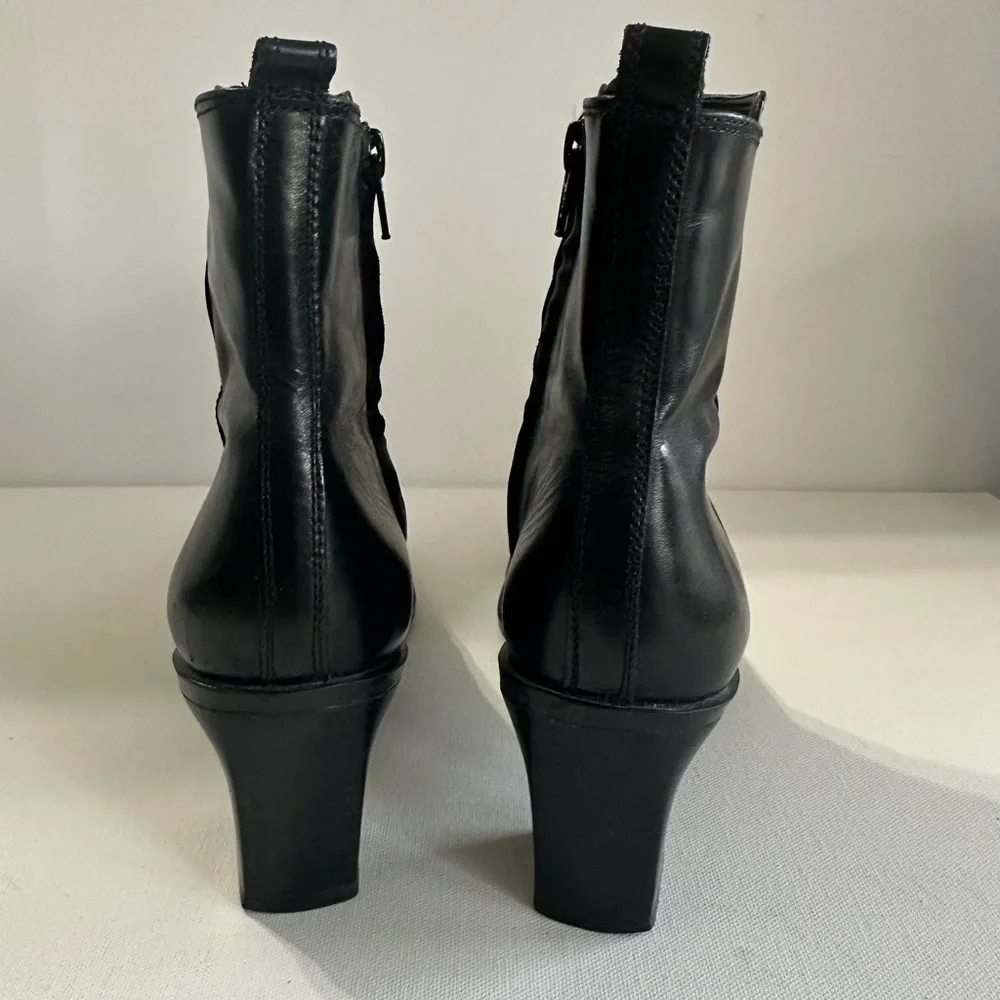 Antonio Melani Heels Black Leather Booties 3” Heel Y2K Chunky Square Toe - Picture 5 of 12